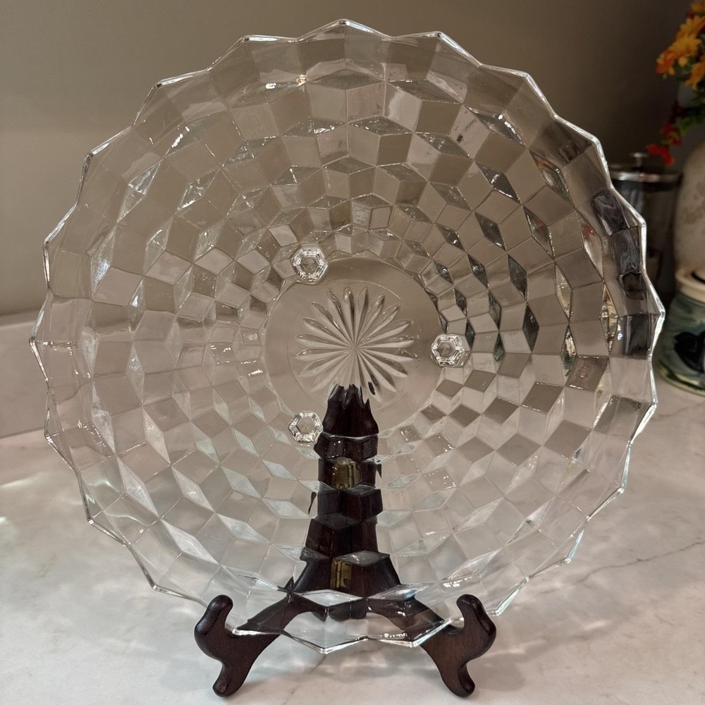 Fostoria American Clear Pressed Glass 12.5 inch Footed Cake Plate Vintage